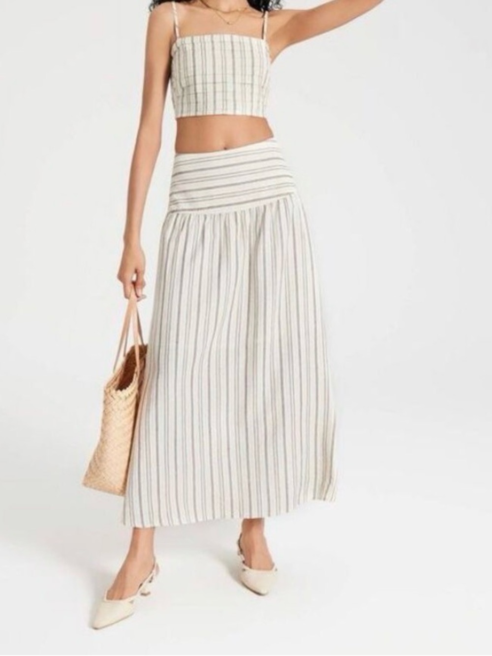 a new day grey and White Striped Midi Skirt